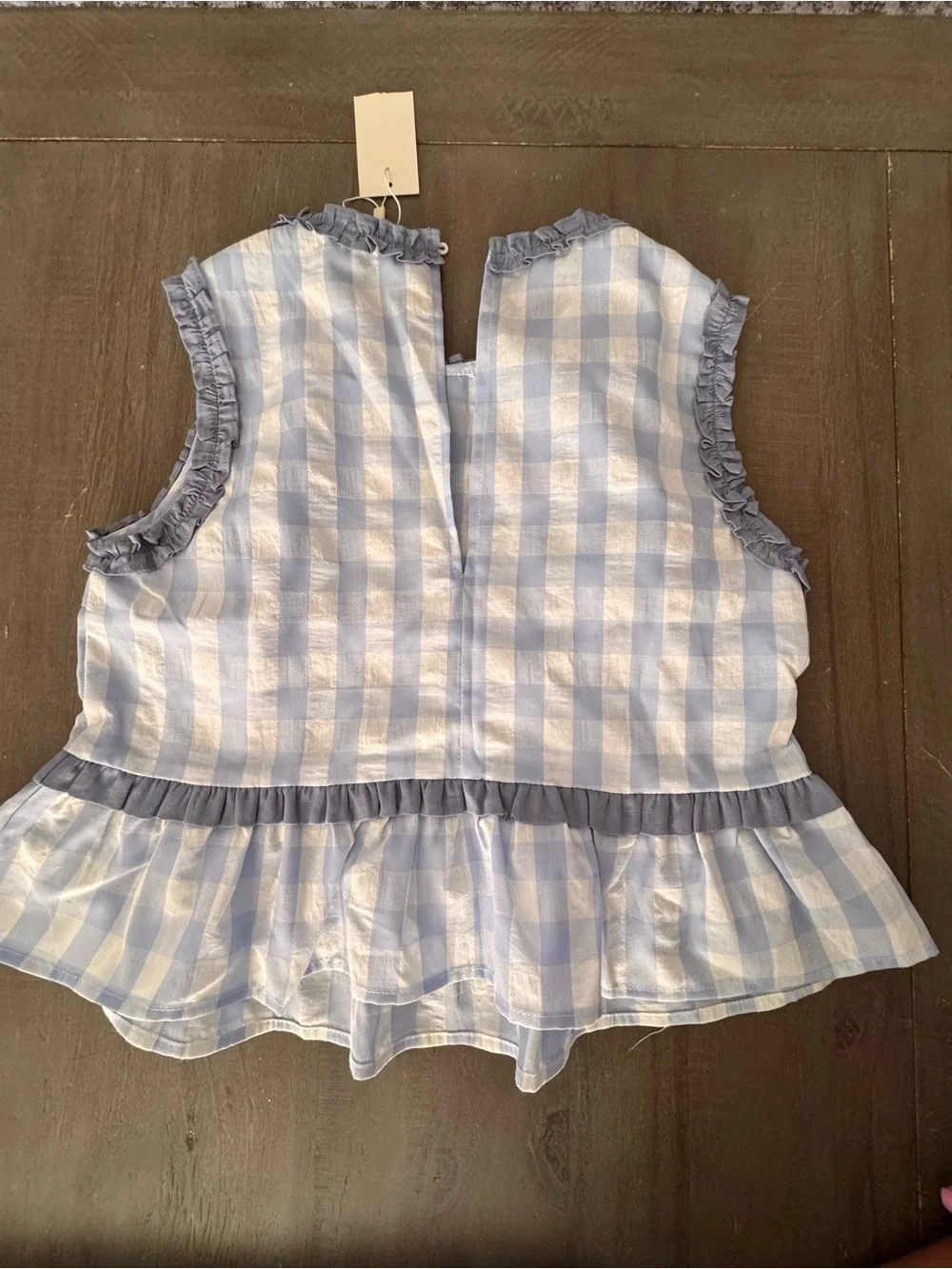 Light Blue Gingham Womans Set With Ruffle Trim
